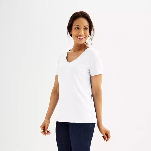 croft & barrow Tops - Croft & Barrow White Short Sleeve V-Neck The Classic Tee Women's Size XXL